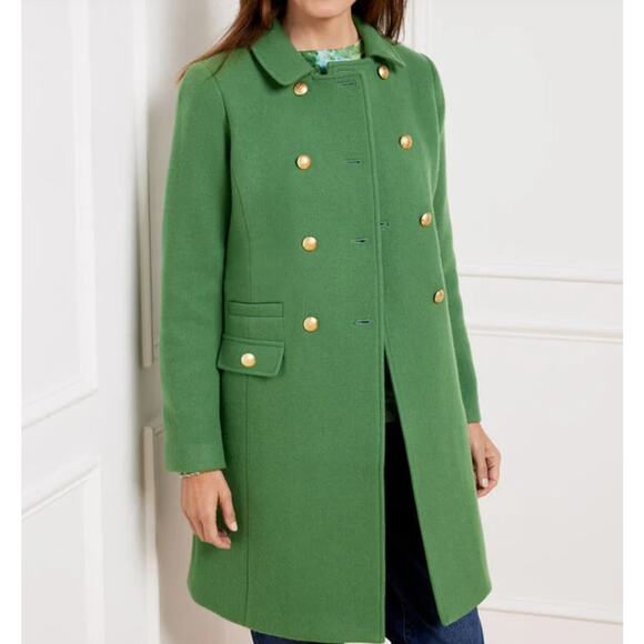 TALBOTS Albury Wool Blend Coat Size 10 Kelly Green Gold Italian Double Breasted - Picture 1 of 16